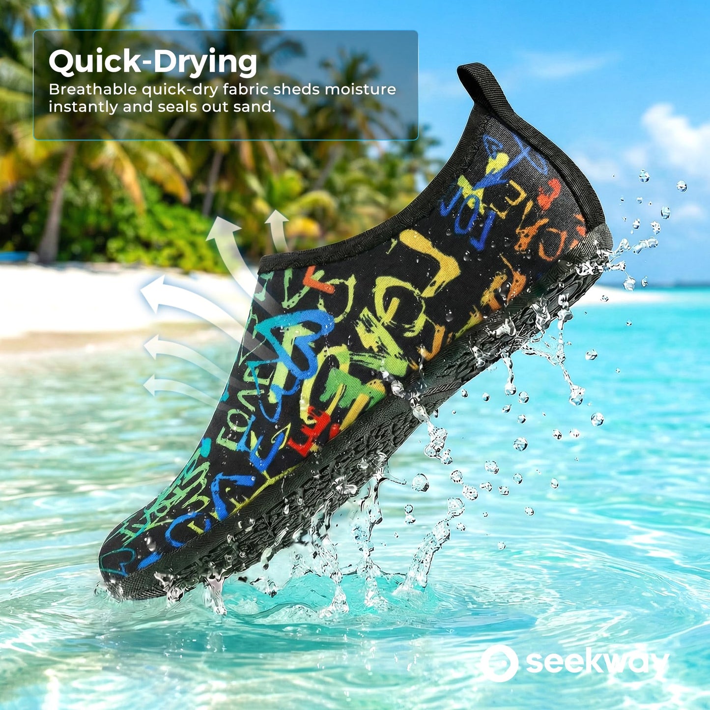 SEEKWAY Water Shoes Women Men Adult Quick-Dry Aqua Socks Barefoot Non Slip for Beach Swim River Pool Lake surf Black Size SK002