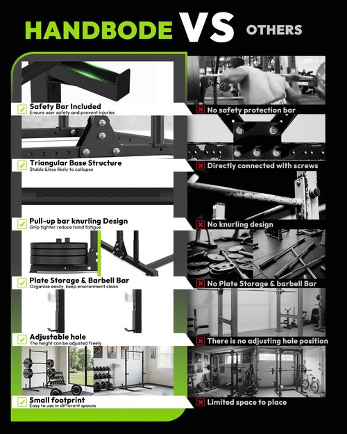 HANDBODE Power Cage with Pull Up Bar, Multi-Functional Squat Rack for Home Gym, Heavy Capacity Adjustable Power Rack Fit 6 FT, 7 FT Barbell, Weightlifting, Strength Training, Bench Press, Fitness