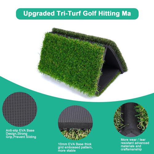 Golf Hitting Mat 24"x16"|24"x24" Tri-Turf Golf Practice Matt Outdoor Indoor Portable Training Matt Traint Aid Batting Turf Mat for Chipping, Driving and Full Swing Practice (24"x16")