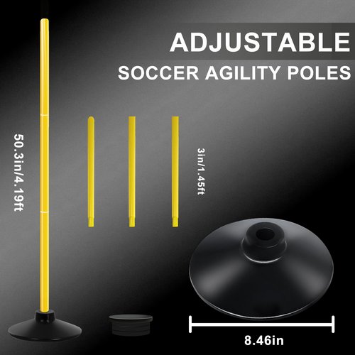 MEILANHUI Soccer Agility Poles, 6Pcs Agility Poles with Rubber Bases and Bag Detachable Agility Training Equipment for Football, Rugby, Basketball, Indoor & Outdoor