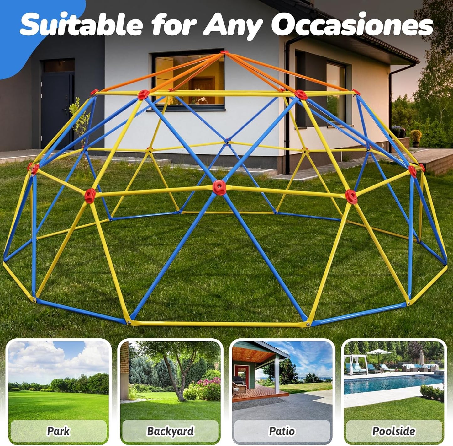 10FT Climbing Dome with Climbing Cargo Net, Outdoor Jungle Gym for Kids- Supports 1000LBS-Anti-Rust Metal Outdoor Play Structure ASTM Approved, Easy Assembly