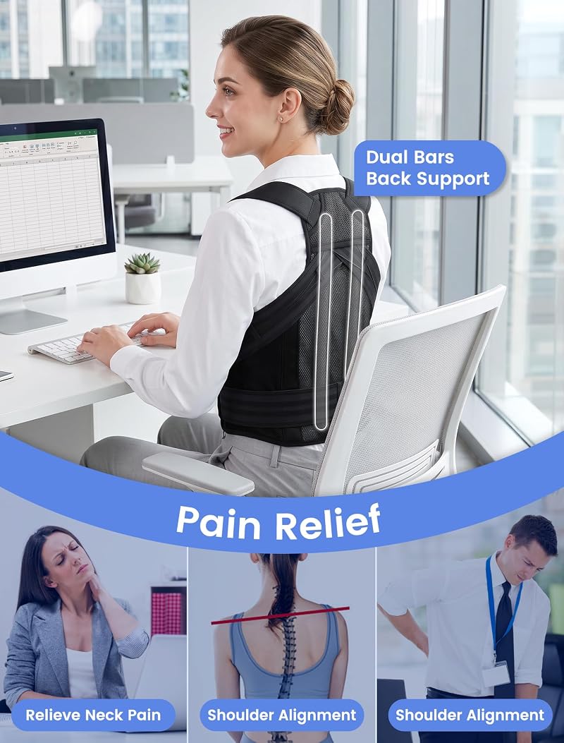 Dial-Adjustable Posture Corrector for Women & Men - Back Support Brace (Medium)