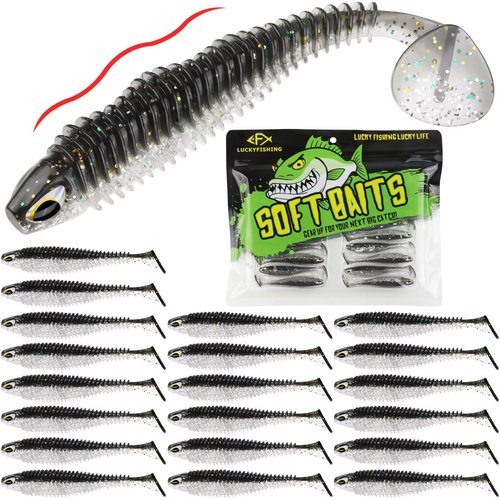LUCKYFISHING Paddle Tail Swimbaits 20 PCS Fishing Lures Soft Plastic Lures for Trout Crappie Walleye Soft Baits for Bass Fishing Freshwater Saltwater 2.5 Inch