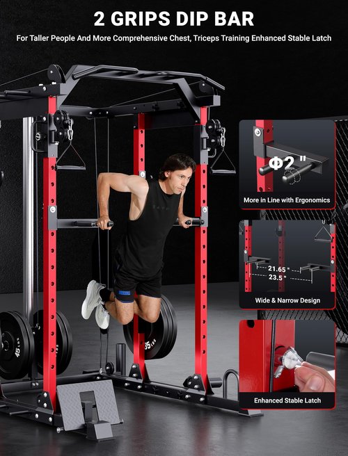 YOLEO Smooth Dual Pulley System Power Cage, 1600LBS Adjustable Cable Crossover Power Rack, Multi-Functional Squat Rack for Home Gym with More Training Attachment (Power Cage)