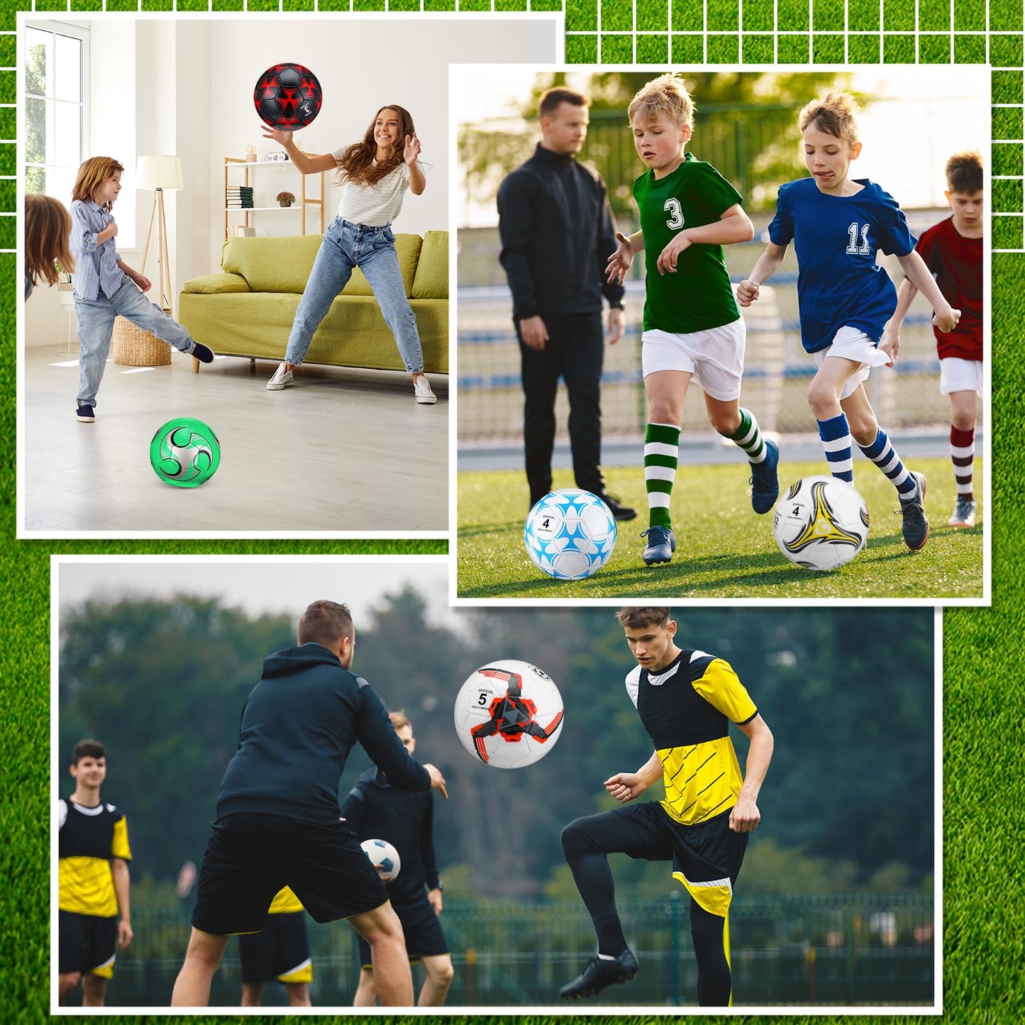 Deekin 6 Pcs Soccer Ball Bulk with Pump Needle Size 5/4/3 Deflated Official Soccer Ball for Indoor Outdoor Sport Training Practice Accessories for Child Teen Adult Game Training(Size 3)