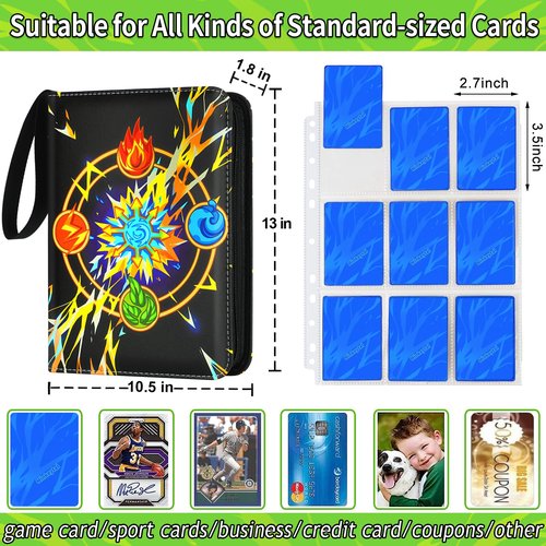 Card Binder for Cards, 9-Pocket Trading Card Binder with 50 Removable Sleeves Fits 900 Cards, Great Creative Design Card Collection Binder Album Gift for Boys Girls Aged 4 to 16 (900 Pockets)