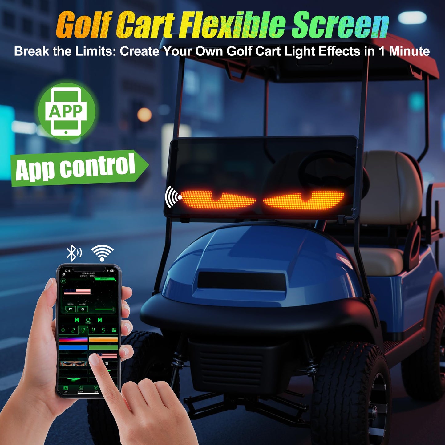 10L0L Golf Cart Devil Eyes Light Sign, Programmable Flexible Screen for Windshield, DIY Dynamic Programmable With App Control, 23.6"x4.7" Window Screens for Festivals, Daily
