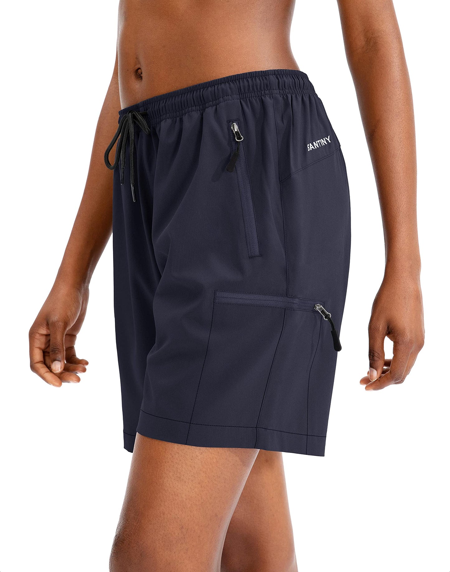SANTINY Women's 5''/ 7''/9'' Hiking Cargo Shorts Quick Dry Lightweight Summer Shorts for Women Athletic Golf Zipper Pockets(Navy_XXL)