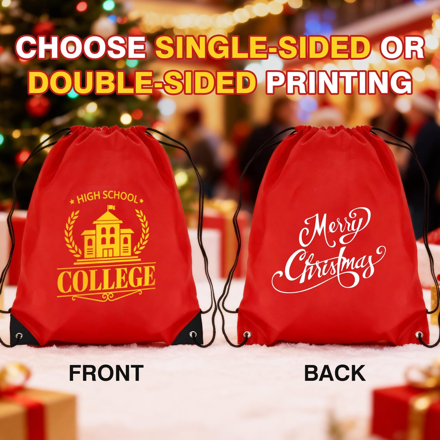 AT1nTen Custom Drawstring Bags 100/200 Pcs Personalized Bulk with Logo Text, Customizable Drawstring Backpack Draw String Back Bag for Gift Gym, Sports, Travel, Events Activities, Promotional Items