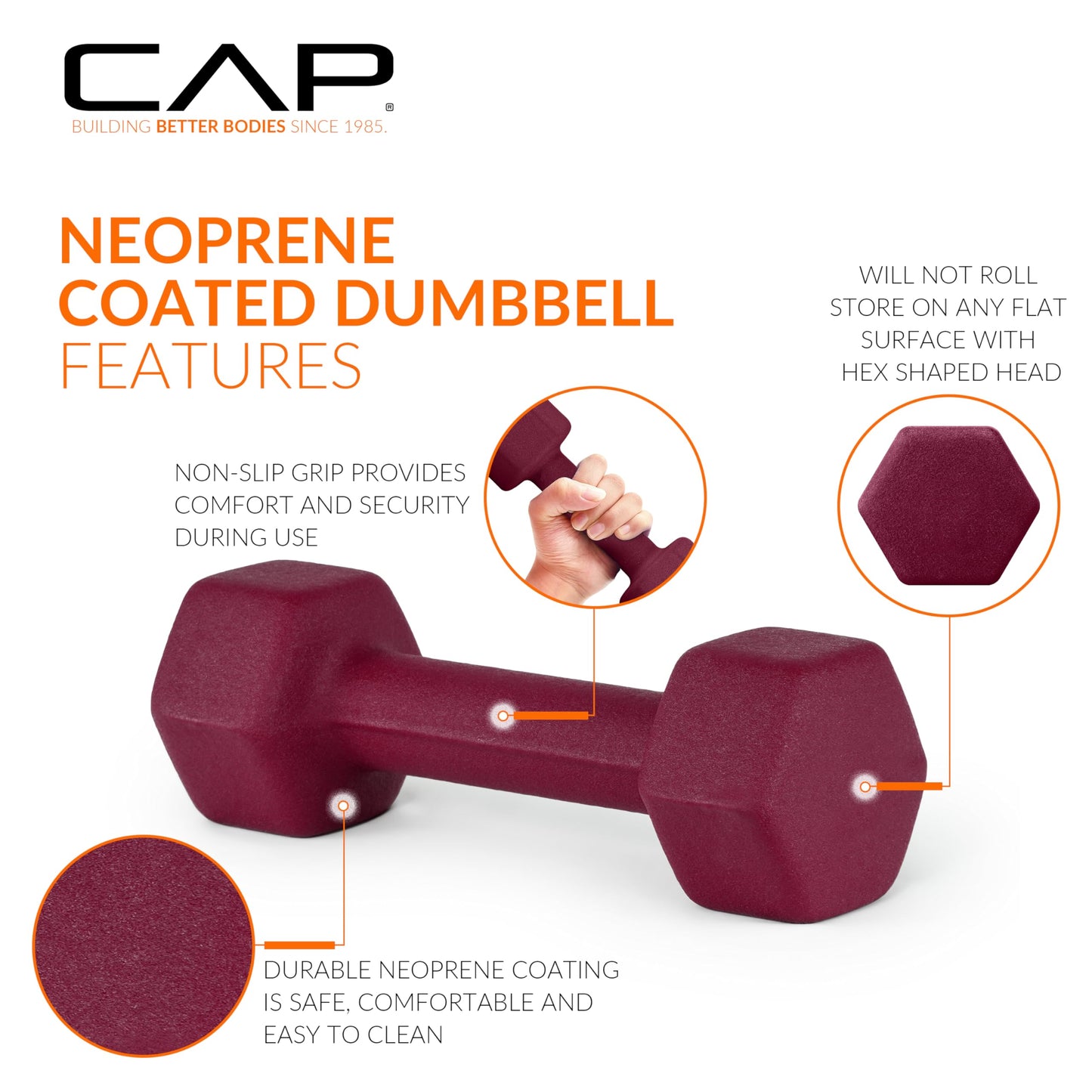 CAP Barbell 56 LB Set of Neoprene Dumbbells with Rack Color Series | 2, 3, 5, 8, 10 LB pairs