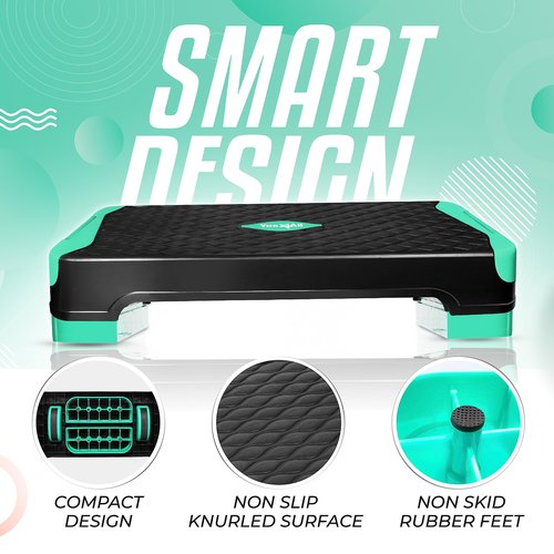 Yes4All 2-in-1 Adjustable Aerobic Stepper with Rocker Balance Board Legs for Home Workout, Step Exercise & Balance Training - Neo Green