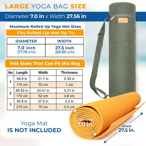 UDANA Yoga Mat Bag, Large, Green – Fits Thick Mats, 3 Storage Pockets, Adjustable Strap