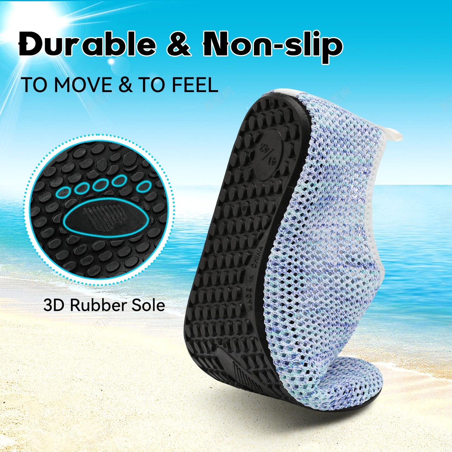 Aqua Socks - Barefoot Water Shoes for Men & Women - Non-Slip, Beach & River, Summer Size
