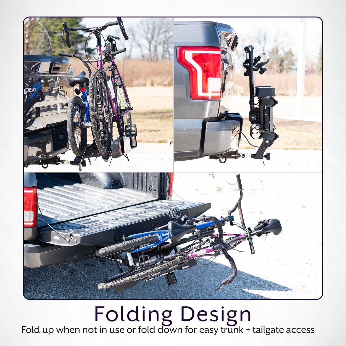 Life Finds 2-Hitch Bike Rack with Taillights and License Plate Holder, Adjustable Folding Design, Holds up to 132 lbs, LF-BR1L