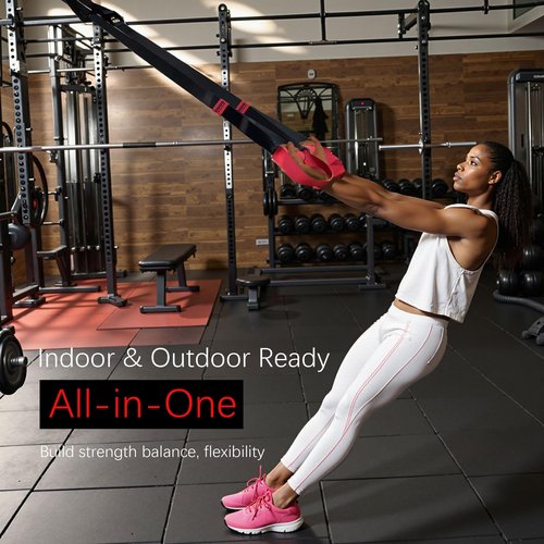 OUUO Home Suspension Straps Training Kit, Gym Bodyweight fitness All in One Workout for Full Body, with Safety Sign, Big Poster&Mess Bag