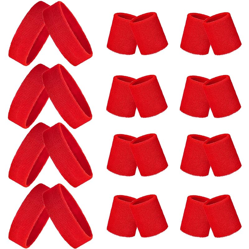 Skylety 24 Pcs Neon 80s Sweatband Set - Red Headbands & Wristbands (Variation: Red)