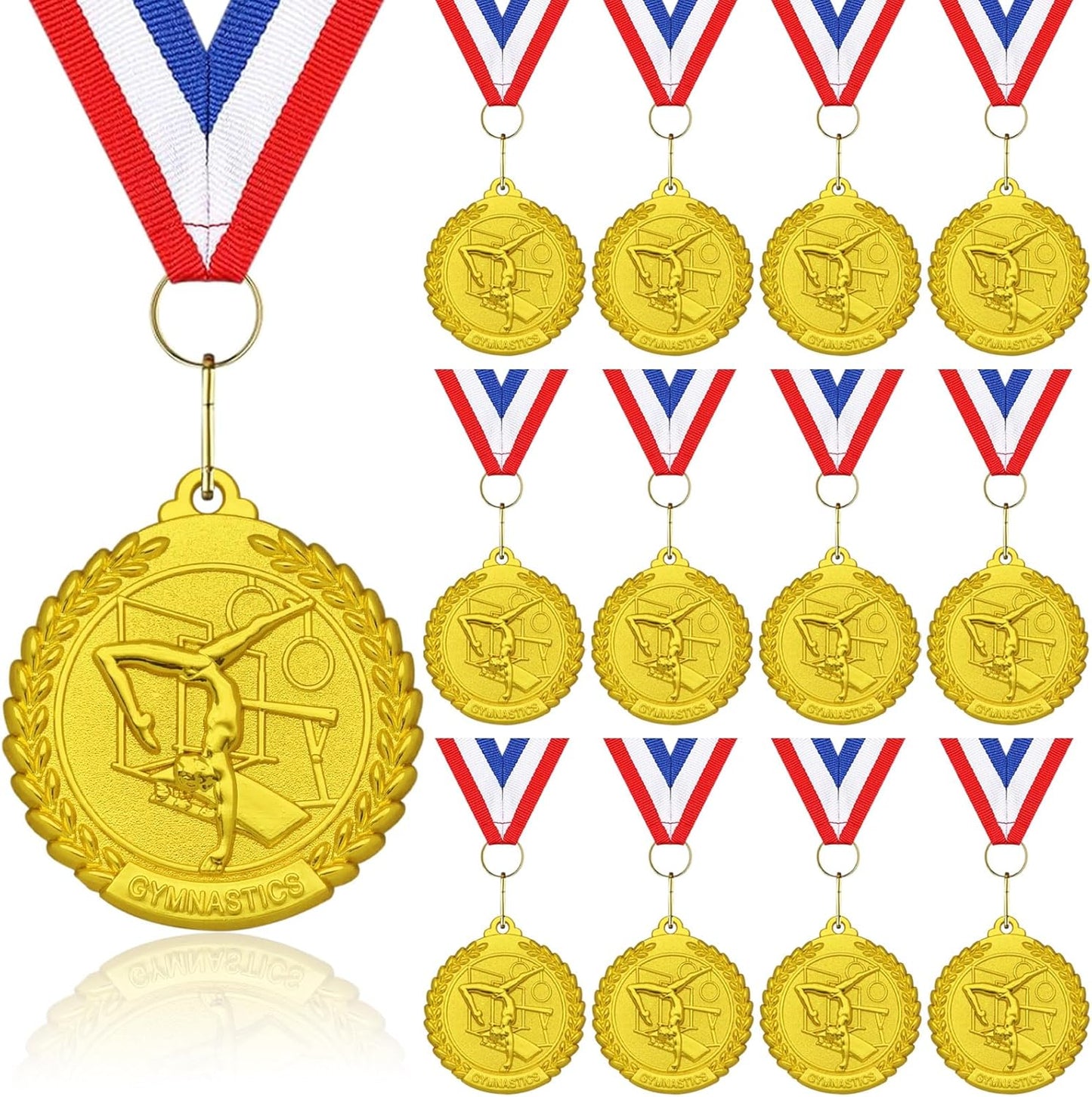 12 Pieces Gold Medals for Awards - Winner Medal Metal with Neck Ribbon Prizes for Kids, Adults, Sports Day, Spelling Bees, Competitions, Party, 2 Inches