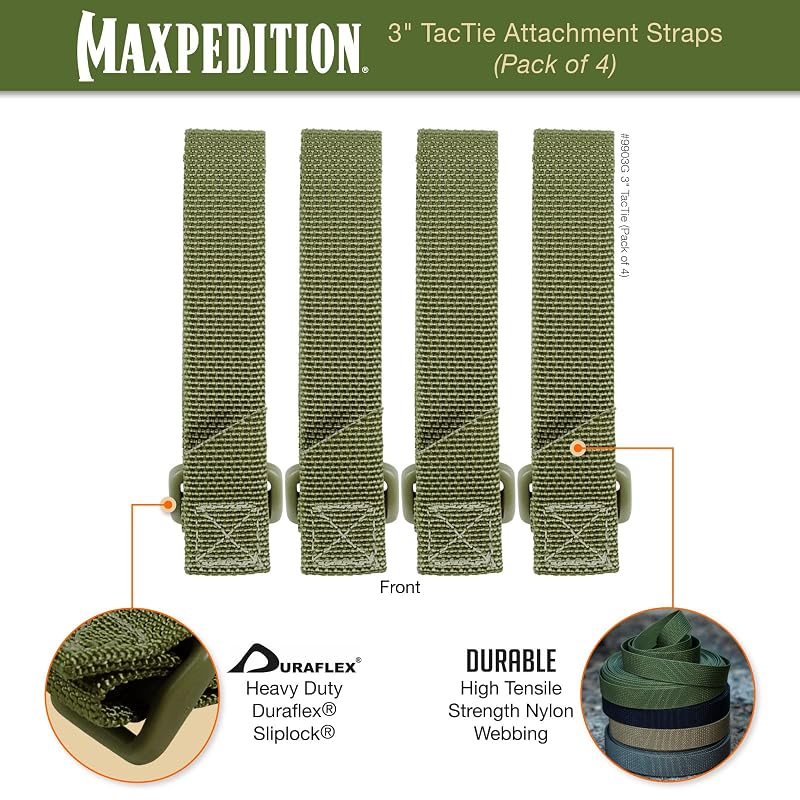 TacTie 3-Inch Attachment Straps (Pack of 4) MOLLE Clips for Pouches – Green