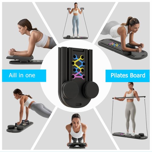 GZOOGHOME Pilates Board, 6 in 1 Pilates Reformer Set, Foldable Pilates Reformer Machine with Resistance Bands & Ab Trainer for Home Workout, Portable Pilates Board for Women (Black)