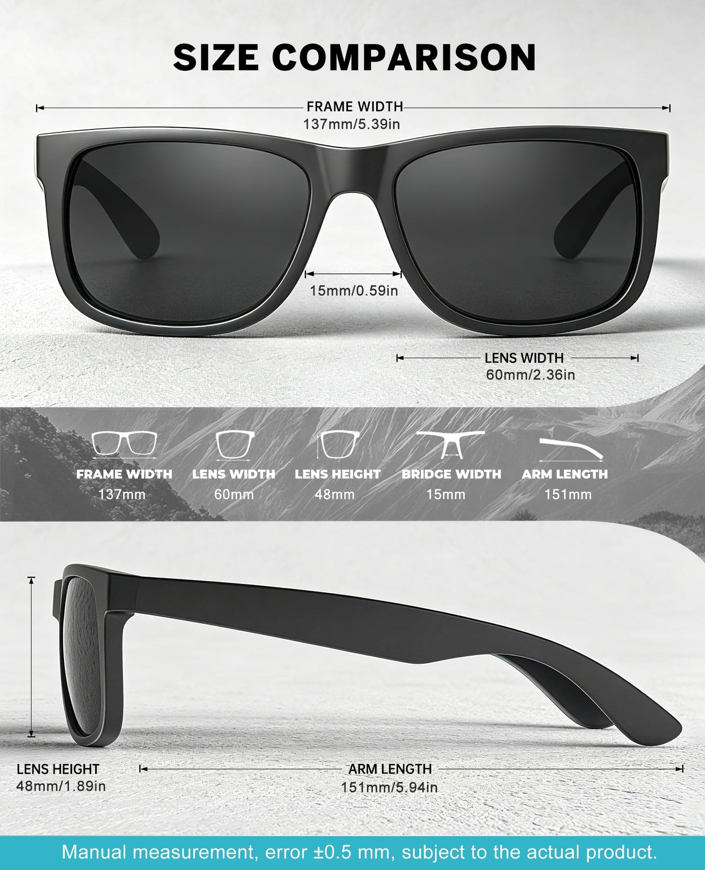 KALIYADI Sunglasses Men Polarized Sun glasses for Mens Womens Classic Matte Black Frame UV Protection 3pack(Grey/Ice Blue/Green)