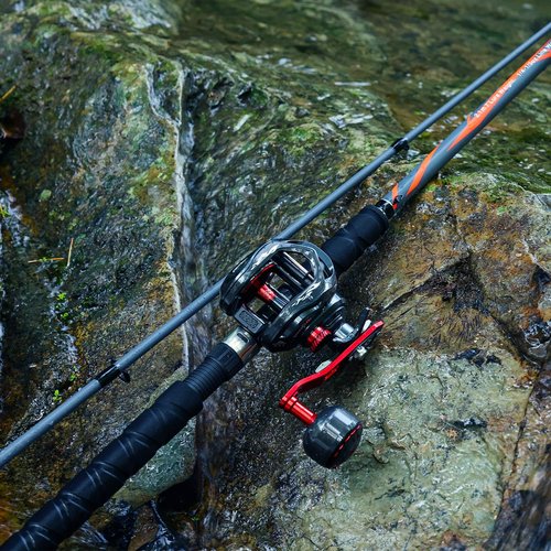 Sougayilang Baitcaster Rod Reel Combo, Carbon&Glass Composite 7'0" Fishing Pole with 400 Size Casting Reel, Aluminum Reel Seat for Musky Fishing-Right Handed
