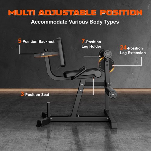 GOIMU Leg Extension and Curl Machine, 4 in 1 Lower Body Workout Machine, Adjustable Leg Curl Machine with Plate Loaded, Leg Extension Machine with Exercise Bench Z2-Upgrade(Black)