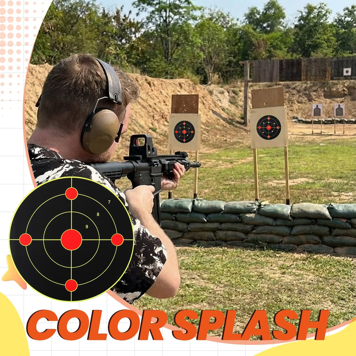 Teyva Daily 250 Pcs 6 Inch Splatter Targets Self Adhesive Shooting Target Stickers Paper Roll with Yellow Effect for BB Gun Airsoft Pistol Rifle Indoor Outdoor Shooting Range Archery Practice Training