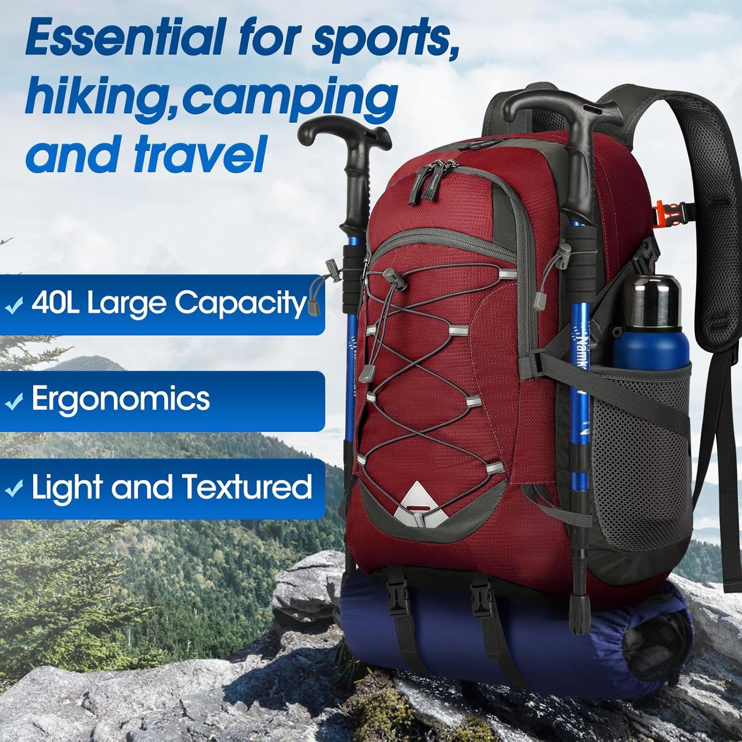 IGOLUMON Hiking Backpack 40L Packable Lightweight Camping Backpack Men Women Waterproof Hiking Daypack Outdoor Travel Daypack