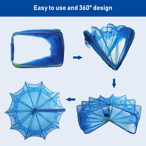 Folded Fish Trap, 10 Holes 10 Sides Crayfish Trap Fish Crab Traps with Nylon Rope for Catching Small Bait Eels Crab Lobster Minnows Shrimp