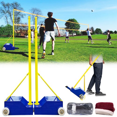Volleyball/Badminton Pole & Nets Package for Backyard, Adjustable Height 5-7FT Volleyball Poles with Stable Base,Portable Indoor or Outdoor Heavy Duty Badminton Pole for Adults Youth ﻿School