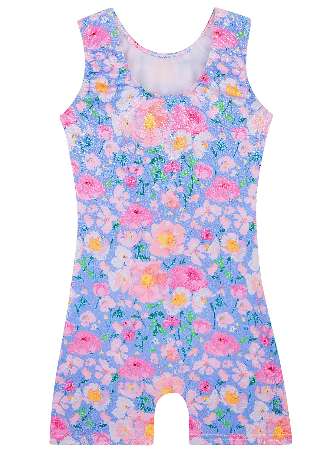 Gymnastics Leotards for Girls Toddler Ballet Dance Tumbling Outfits 7 8 Kids Sleeveless Gymnastic Biketard with Shorts Sparkly Dancwear Unitards Clothes Bodysuit (Blue Floral, 7-8 Years)
