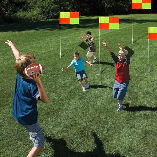 4 Pcs Soccer Corner Flags Set，67-Inch Portable Soccer Agility Poles and Football Field Corner Flags，Spring Mounted Spike Corner Flag Poles for Outdoor Grass Fields, Agility Training Soccer Equipment
