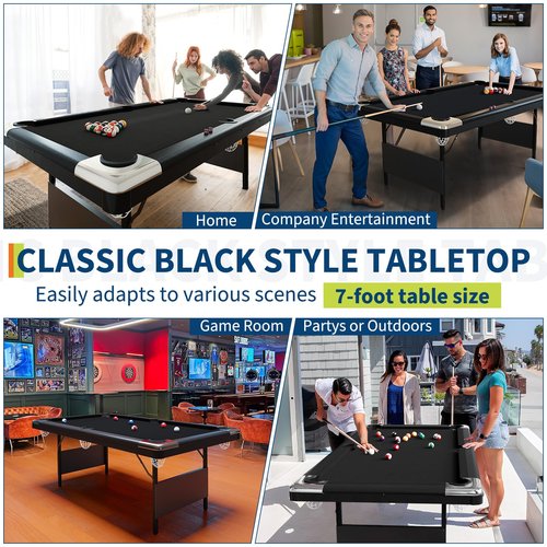 GarveeLife 6 or 7 Ft Billiards Table, Adults Folding Billiards Tables, Pool Tables for Full Size, Pool Table Set for Family Game Room, Adult Rrec Room, Basements, Man Cave or Garage, Black