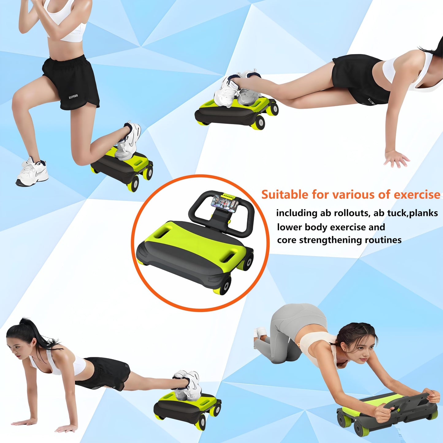 IRISFLY New 4-Wheel Abdominal Roller,Upgraded High-Performance Ab Roller Wheel,Automatic Rebound Ab Roller Board, Strengthen Core & Abs, Ab Machine Perfect for Home Workout