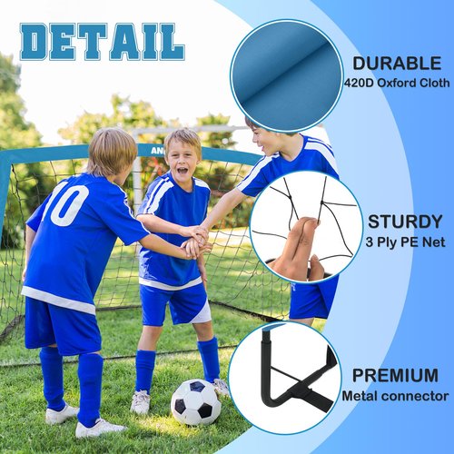 ANMERXG 6x4FT Kids Soccer Goals for Backyard, 6'x4' Portable Soccer Goal with Ball and Cones Soccer Net Set Training Equipment (6x4FT, Blue, 1 Set)