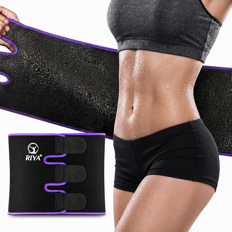 RIYA Waist Trimmer Sweat Belt for Women & Men, 8.5"x37" Purple with Belt