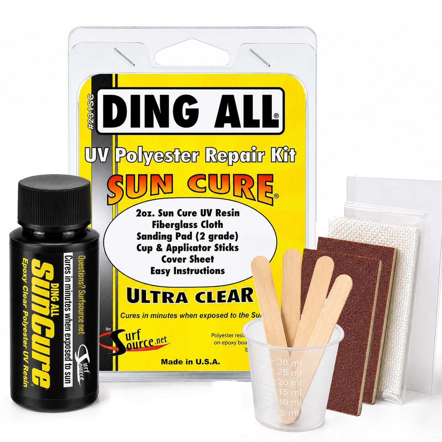 Ding All Sun Cure Surfboard Fiberglass Resin Repair Kit for Surfboard Wax
