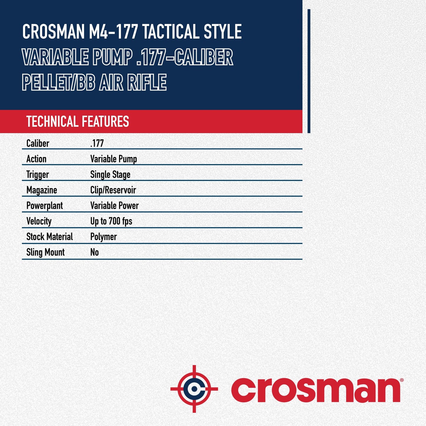 Crosman M4-177 Multi-Pump Air Rifle, Adj. Stock air Rifle
