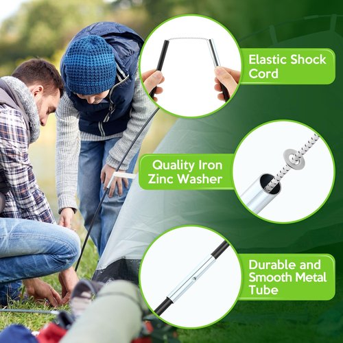 Shimeyao 2 Set Tent Pole Repair Kit, Universal Nylon Tent Poles Replacement Kit with 2 Shock Cords, 12 Washers, 4 Metal Tubes and 2 Iron Lead Wire, Repair Accessories for Camping Hiking Backpacking