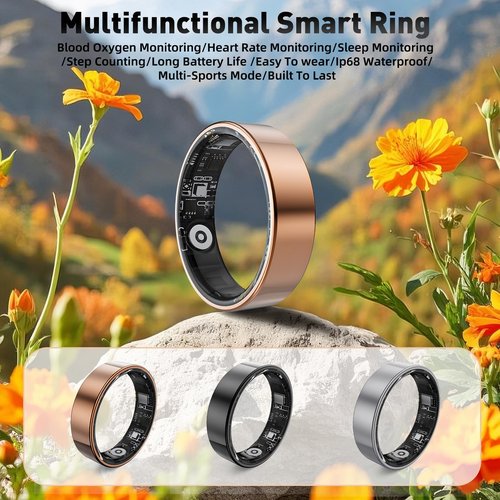 SARUNN ER Smart Ring with Sleep Monitoring, Step Counting, Heart Rate, Blood Oxygen, Blood Pressure for iPhone and Android, No Subscription Fee, IP68 Waterproof Health Tracker (Rose Gold, 7)