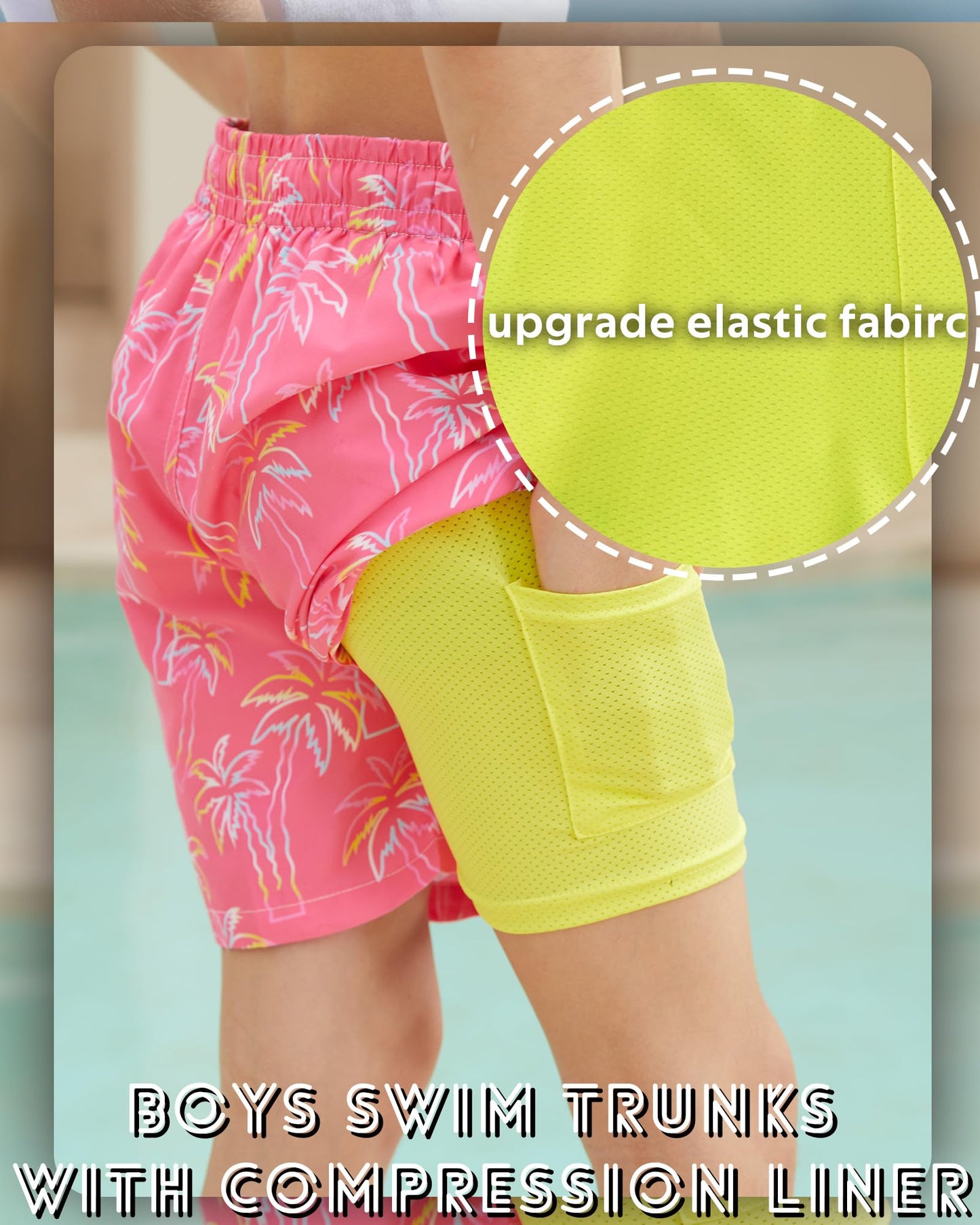 swimsobo Boys Swim Trunks 10-12 Years Compression Liner Swim Shorts Hawaiian Bathing Suit with Swimsuit Boxer Surfing Shorts