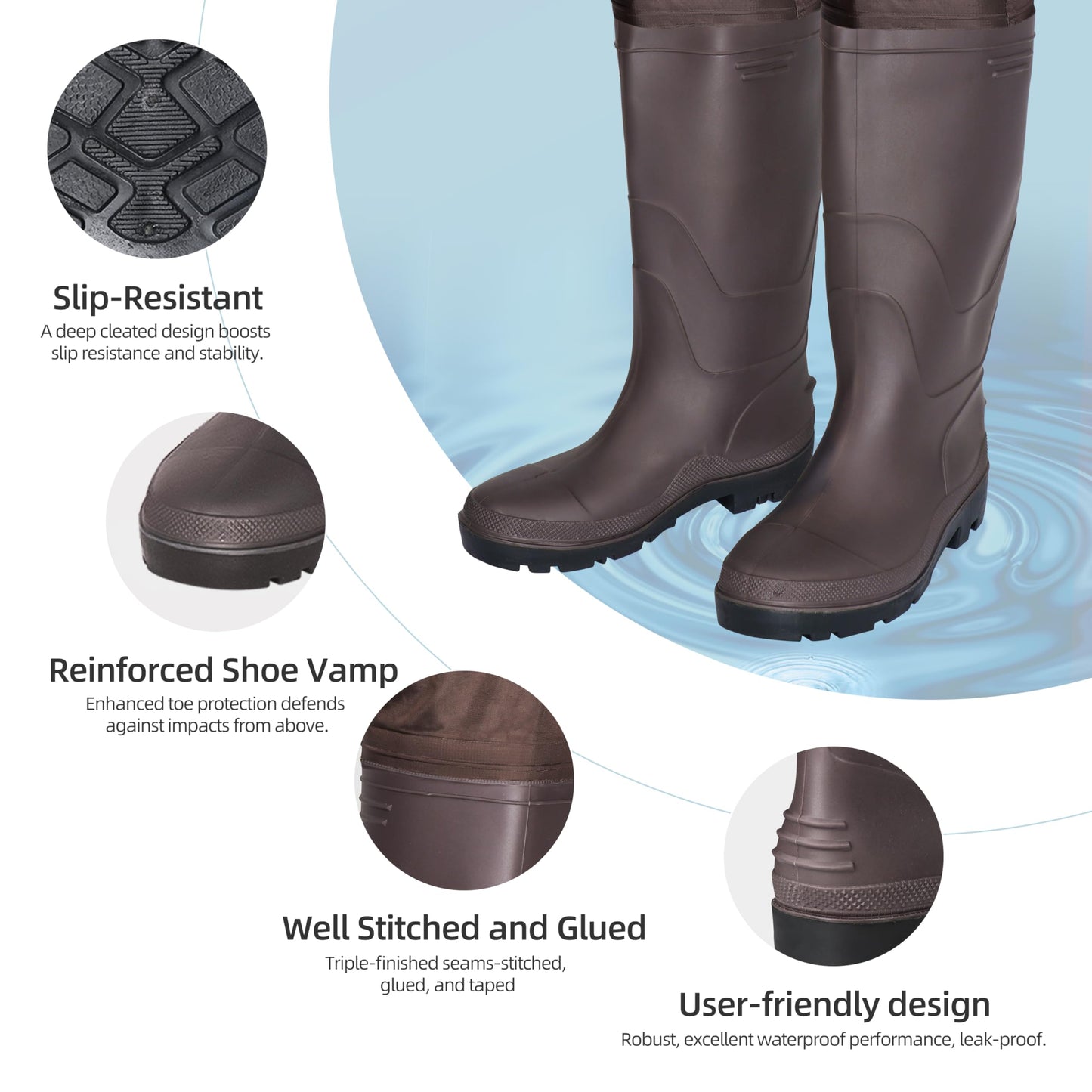 PROBITE Fishing Chest Waders for Men Women with Boots Waterproof 2-ply Nylon PVC Lightweight Waders for Hunting(M8/W10,Brown)