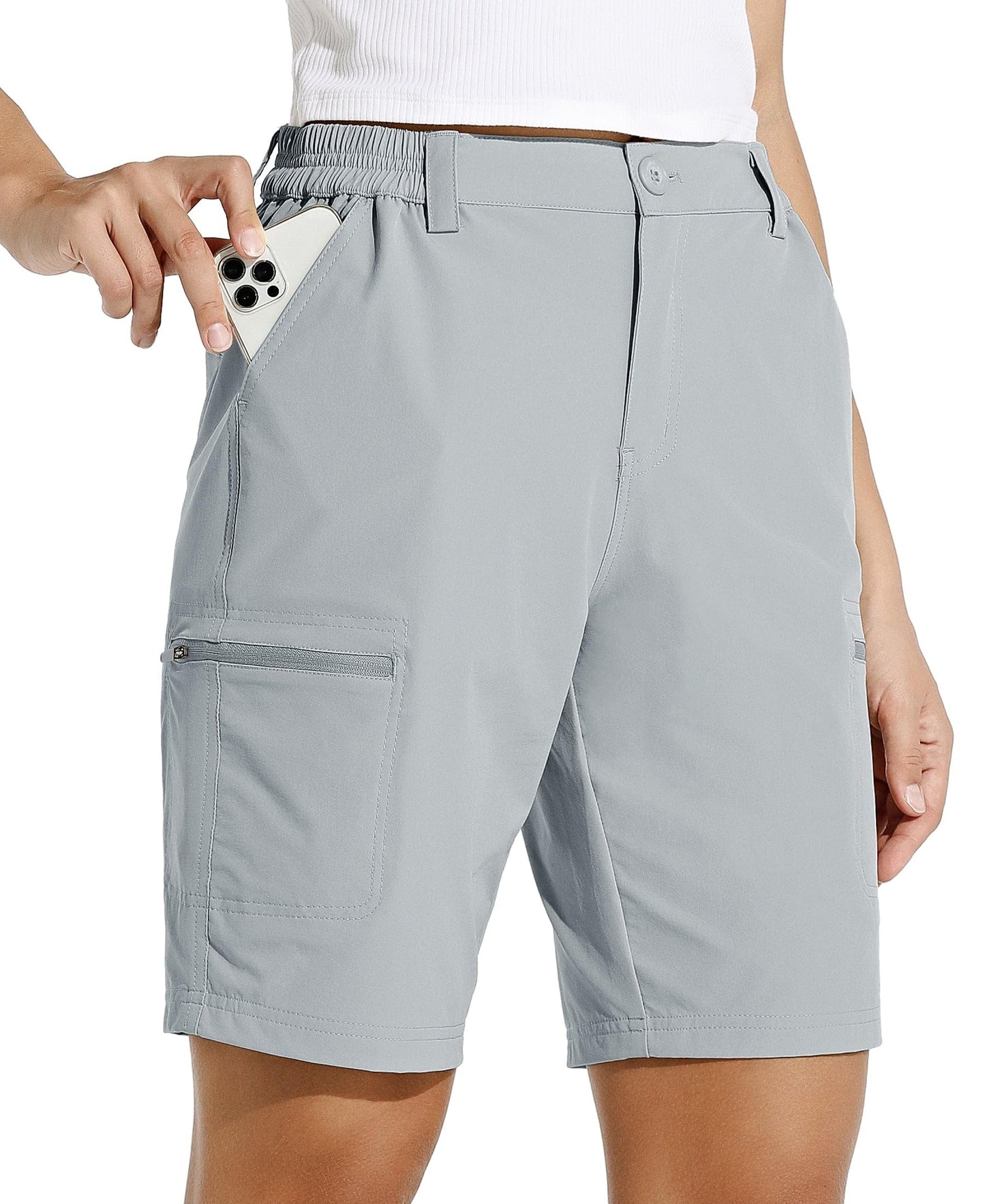 Willit Women's 10" Hiking Cargo Shorts Stretch Golf Active Long Shorts Quick Dry Outdoor Summer Shorts Gray L