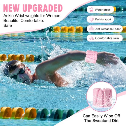 Wrist Weights, Adjustable Wrist Ankle Weights for Women, Wearable Arm & Leg Weights Set of 2(1 lb Each), Weighted Bangles for Walking, Yoga, Dance, Barre, Gym (Pink)