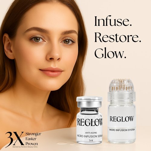 ReGlow Micro Infusion System for Face – 300% Deeper Absorption with 24K Gold Microneedling Tool + Serum (1.5 Months) – Firmer Radiant Skin, at-Home Treatment with Collagen Peptides & Hyaluronic Acid