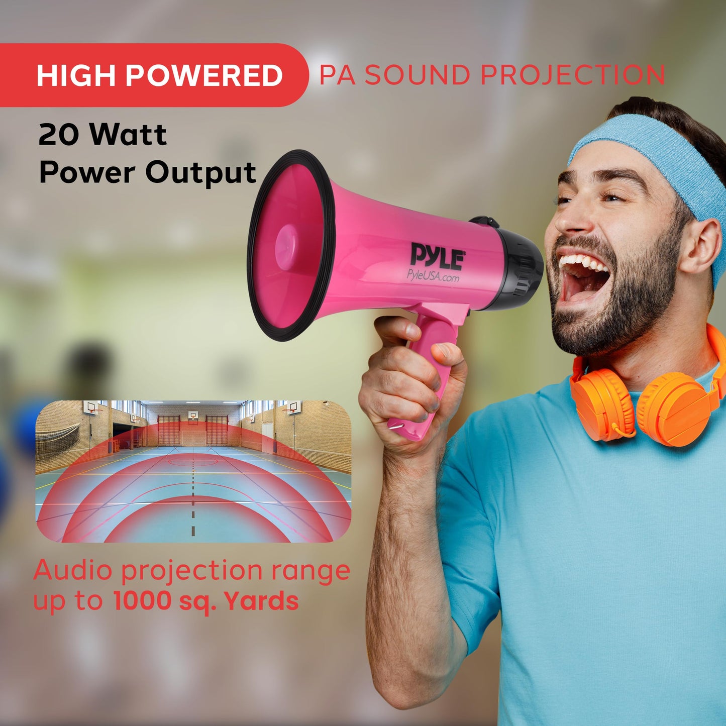 PYLE-PRO Portable Megaphone Speaker Siren Bullhorn - Compact and Battery Operated with 20 Watt Power, Microphone, 2 Modes, PA Sound and Foldable Handle for Cheerleading and Police Use PMP24PK (Pink)