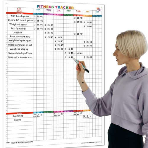 Large Dry Erase Fitness Calendar For Women&Men,24x36 Inch Erasable Exercise Board For Home Workout,Reusable Weekly Fitness Tracker For Gym Lovers,Giant Gym Whiteboard Planner Tracking Yoga Running