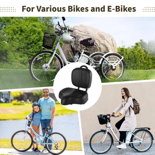 Bike Seat with Backrest,Extra Wide Bicycle Seat with Back Support,Extra-Large Bicycle Seat with Padded PU Cushion Saddle Fit for Tricycle Mountain E-Bike, Includes Installation Tools (Black)