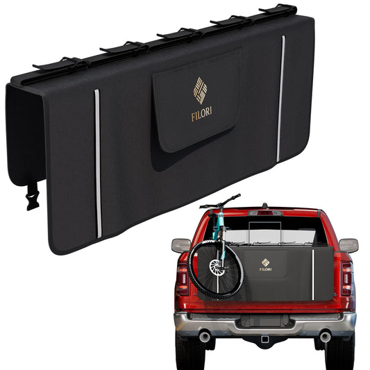 FILORI 5-Bike Tailgate Pad for Mountain Bike | No-Block Backup Camera, Waterproof Tool Pockets & Reflective Strips | Heavy-Duty Protection for Truck & Bikes | Universal Fit for Most Pickup Trucks