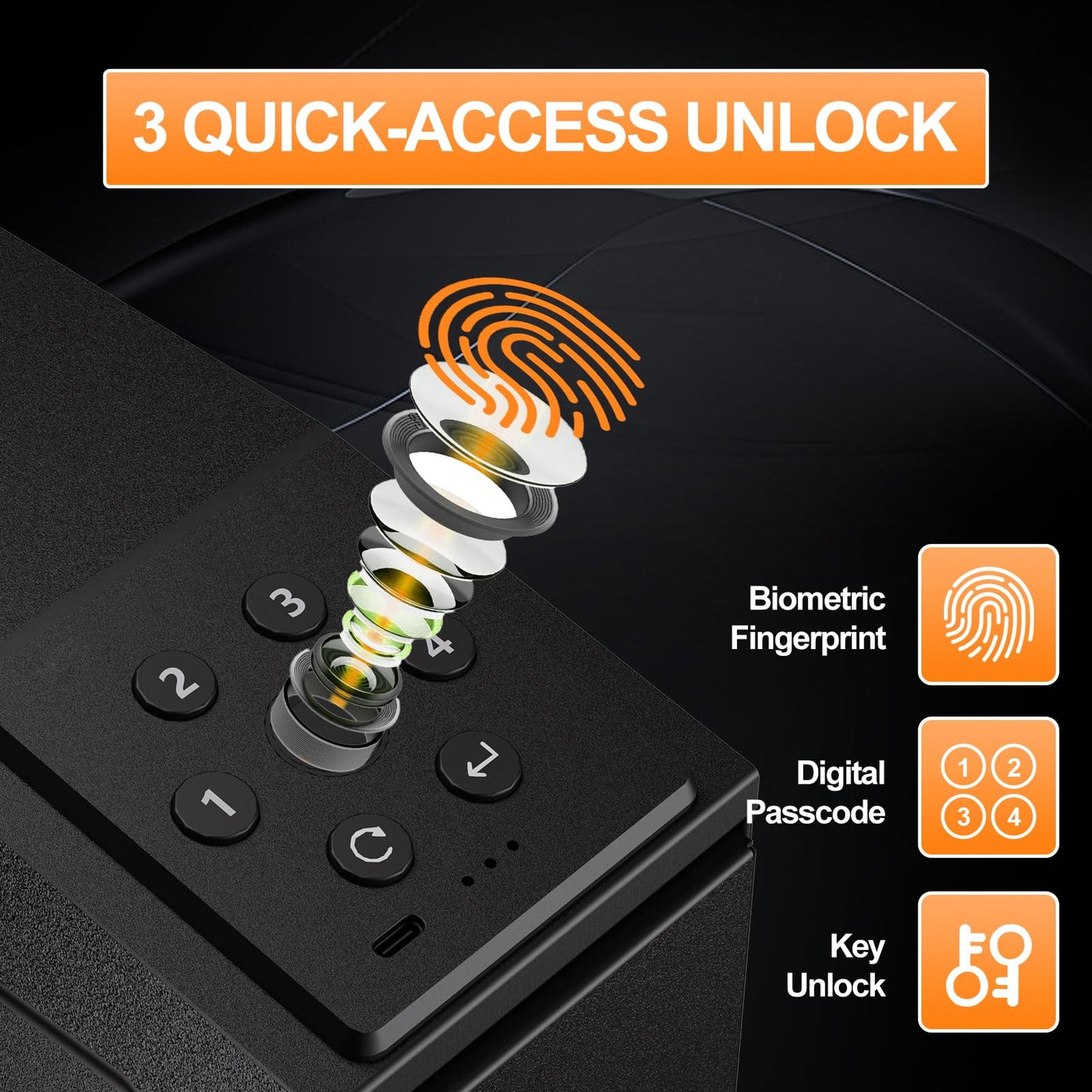 Biometric Slider Figerprint Handgun Safe with Auto Sliding Door&Keypad&Key